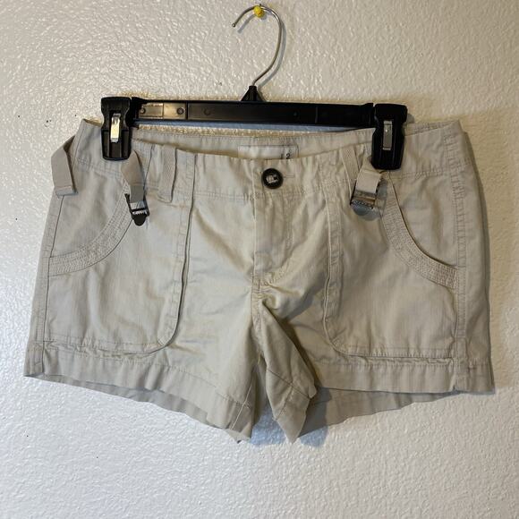VTG Y2K Old Navy Cyber Utility Cargo Shorts Mid Rise Beige Size 2 Gorpcore - Picture 1 of 8